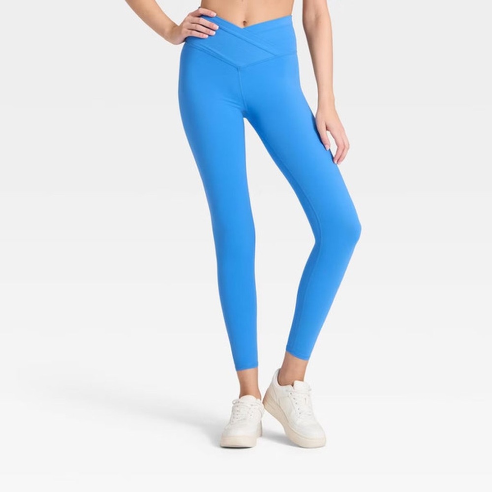 JoyLab Women's High-Rise Crossover Waistband 7/8 Leggings, S - Vibrant Blue